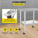 Mophorn Stainless Steel Catering Work Table 76(L) x60(W) x80(H) cm Commercial Work Table with 4 Wheels Commercial Food Prep Workbench with Flexible Adjustment Shelf for Kitchen Prep Table