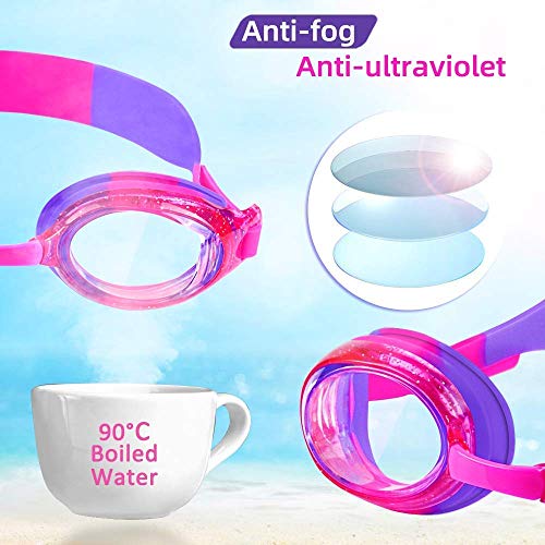 iToobe Swim Goggles, Anti-Fog Leak Proof Kids Swimming Goggles Flexible Nose Bridge Wide View Swim Glasses with Portable Case for Children Teens Girls (Age 3-14)