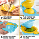 Zulay Metal 2-In-1 Lemon Lime Squeezer - Hand Juicer Lemon Squeezer - Max Extraction Manual Citrus Juicer (Blue Yellow)