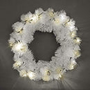 55cm Pre-Lit White Christmas Wreath Alaskan Pine for Fireplaces Home Wall Door Stair Artificial Xmas Tree Garden Yard Decorations with 30 Warm White LEDs