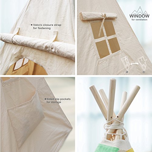 LAVIEVERT Children Playhouse Huge Indian Canvas Teepee Kids Play House with Two Windows - Comes with A Canvas Carry Bag