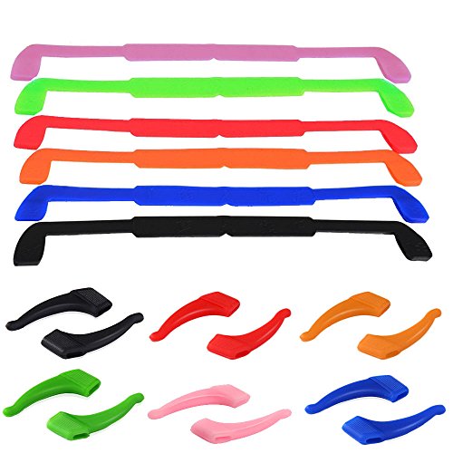 6 Pack Anti-Slip Silicone Glasses Straps with 6 Pairs Ear Grip Hooks, SENHA Soft Eyewear Retainer Eyeglasses Holder for Kids Adult Sports - Black, Red, Orange, Pink, Blue, Green