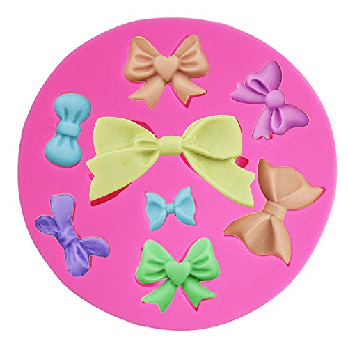 2 Pieces Decorative Silicone Molds, Chrysanthemum Flower and Bow Tie Shaped, FineGood Chocolate Fondant Clay Sugar Craft Soap Decoration Molds DIY Baking Cake Tool - Pink