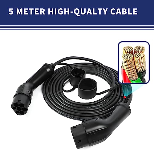 Type 2 to Type 2 EV Charging Cable for Electric Cars - 32Amp,22kW, 3-Phase,480V,5M Length Electric Vehicle Car Charger Station Accessories,Model 3 EV Charger with Carrying Bag,Meets IEC & AU Standards