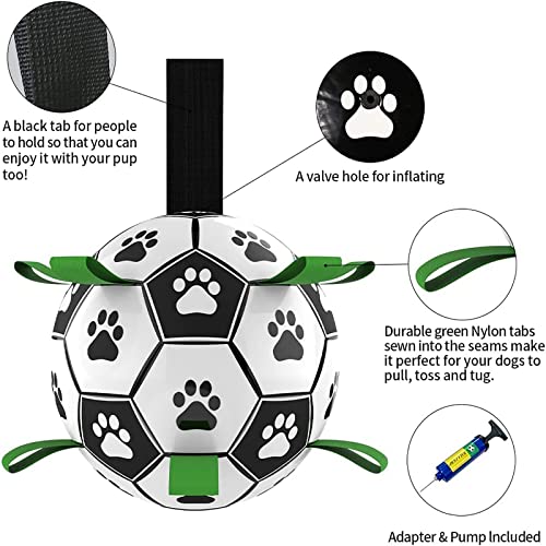 Dog Soccer Ball with Grab Tabs, Interactive Dog Toys for Tug of War, Dog Tug Toy, Dog Water Toy, Durable Dog Balls for Small & Medium Dogs