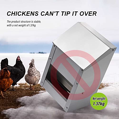 ZHEQOGZH Stainless Steel Hanging Chicken Feeder with Lid No Waste Weatherproof Metal Automatic Poultry Feeder Wall Mount Outdoor Chicken Coop Food Dispenser Feeder for Chickens Ducks (10Lbs)