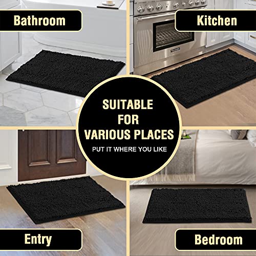 Smarcute Bath Mat Bath Rug for Bathroom Luxury Chenille Bathroom Rug Mat Extra Soft and Absorbent Microfiber Shaggy Rugs Non Slip Rug Quick Dry Bath Mat Washable (1 Piece - 43cm x 61cm), Black