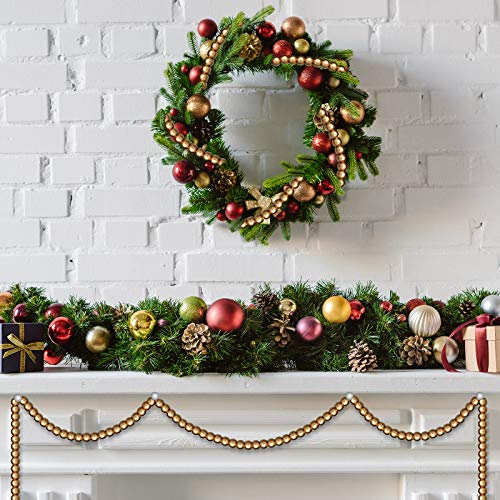 16 Feet Christmas Wood Bead Garland Wooden Bead Garland for Christmas Tree Holiday Decoration (Gold)