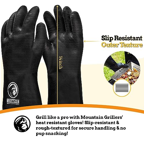 Extreme Heat Resistant Gloves for Grill BBQ (14in) - High Temperature Fire Pit Grill Gloves - Barbecue Cooking, Smoker, Oven, Fryer, Grilling - Waterproof, Fireproof, Oil Resistant - Neoprene Coating