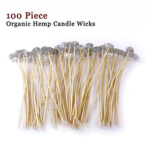 EricX Light Organic Hemp Candle Wicks 100 Piece Low Smoke 8 Pre-Waxed by 100% Natural Beeswax & Tabbed For Candle Making