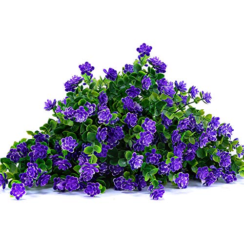 TEMCHY Artificial Flowers, Fake Outdoor UV Resistant Boxwood Shrubs Faux Plastic Greenery Plants for Outside Hanging Planter Patio Yard Wedding Indoor Home Kitchen Farmhouse Decor(Purple)