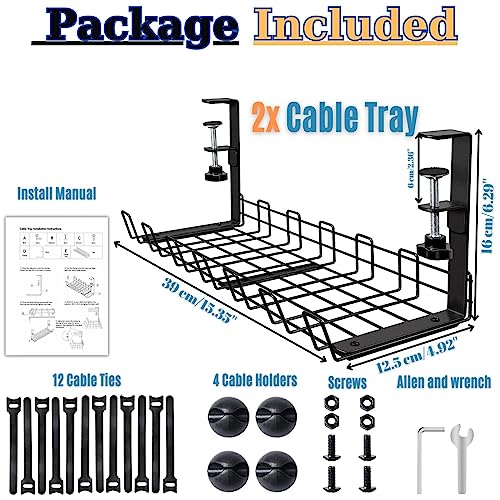 Under Desk Cable Management Tray-Cable Organiser and Cable Management Box, Home, Office and Gaming Desk Cable Management, Cord Organiser for Appliances Electrical Cable & Wire Management, No Drilling