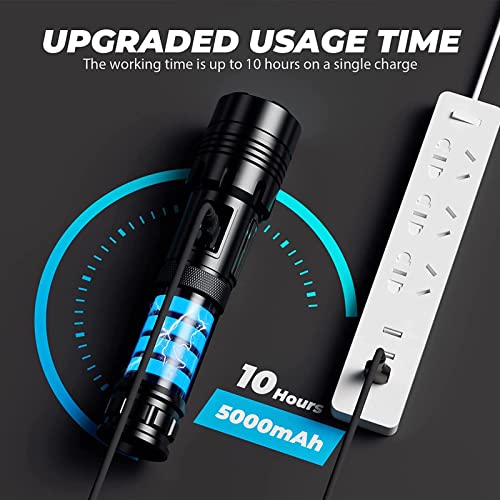 Necomi LED Torch Rechargeable Flashlight with High Lumens, IPX6 Waterproof 10000 Lumen Super Bright Handheld Torches, 7 Modes with COB Work Light, Powerful Handheld Flashlight for Camping, Hiking