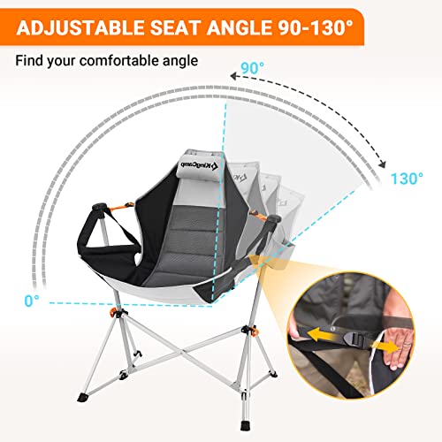 KingCamp Hammock Camping Chair Swinging Rocking Chair for Adults Lawn Beach Camp Outside Portable Folding Chair Hold Up to 300lbs with Adjustable Back Support Carrying Bag Cup Holder (Grey/Black)