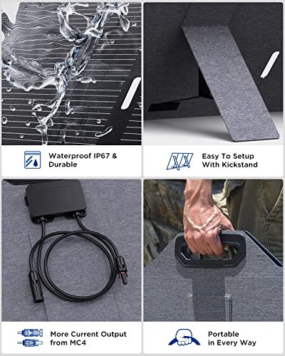 【IP68 Waterproof】BigBlue 200W Portable ETFE Solar Panels with MC4 Connector, 52.8V SolarPowa 200 Solar Charger with Kickstands for Camping, RV; Fast Charge Cellpowa 2500 and Other Brand Power Station