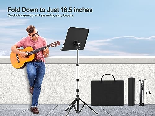 elitehood 72inch Heavy Duty Music Stand with Phone Holder, Foldable Music Stand for Sheet Music with Carrying Bag, Ultra-Stable Music Stand Suitable for Instrumental Performance & Band & Travel
