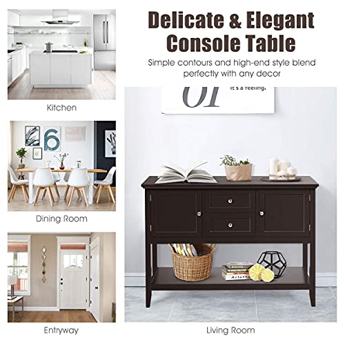Costway Buffet Sideboard Table, Wood Hallway Console Table w/2 Drawers & 2 Cabinets, Modern Storage Cabinet Drawers Cupboard for Kitchen, Living Room, Bedroom (Coffee)