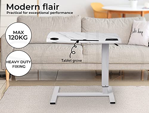 LEVEDE Mobile Standing Desk with USB Port, Rolling Laptop Cart Height Adjustable, Gas Lift Bedside Table, Sit to Stand Computer Desk with Hidden Wheels for Home,Office,Medical (80 x 40cm, Marbleized)