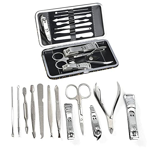 Set of 12Pcs Manicure Pedicure Kit, Nail Clippers, Professional Grooming Kit, Nail Tools with Luxurious Travel Case