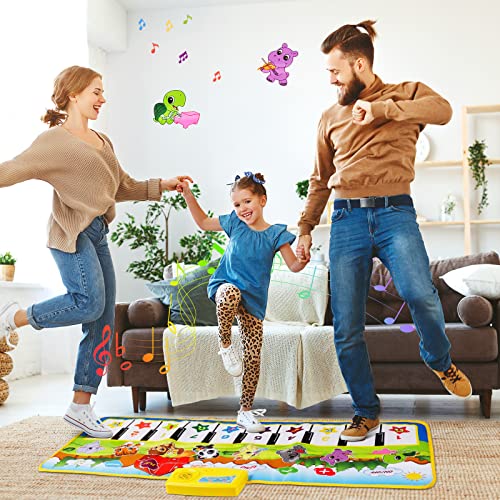 M SANMERSEN Kids Piano Mat, 39.5" X 14" Piano Keyboard Dancing Mat Electronic Funny Animal Touch Carpet Musical Blanket Toys 3 Year Old Girl Birthday Gifts for Kids Girls Boys Green