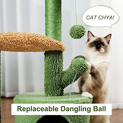 PAWZ Road Cat Tree Cactus Cat Tower with Sisal Covered Scratching Post, Cozy Condo, Plush Perches and Fluffy Balls for Indoor Cats 83.5cm
