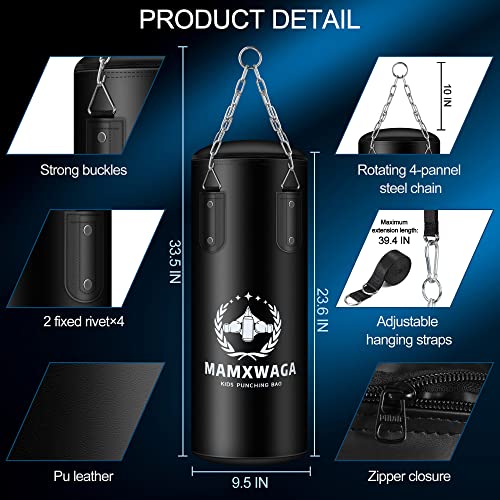 Mamxwaga Kids Punching Bag Set Unfillde, Hanging Boxing Bag Kickboxing Bag with Boxing Gloves, Kids Boxing Set for 3-10 Years, for Youth Karate Muay Thai Kick Taekwondo Training