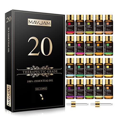 MAYJAM Top 20 Essential Oil Set, 20 Pack/5ml Pure Essential Oils for Diffusers, Soap Candle Making, Beautifully Thoughtful Essential Oils Gift Set for Any Occasion