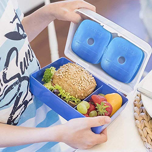 WORLD-BIO Ice Freezer Packs for Lunch Box Cooler, Reusable Cool Refreeze Blocks for Lunch Bags, Keeps Food Cold & Fresh - Great for Kids School Lunch Boxes, Office/Picnic Lunch Set of 4, Blue