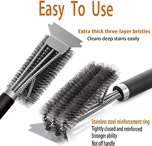 Grill Brush and Scraper, Best BBQ Cleaner, Stainless Steel Wire Bristles Brush Double Scrapers and Stiff 18 Inch Handle, Best Barbecue Cleaning Brush for All Grill Types, Ideal Barbecue Accessorie