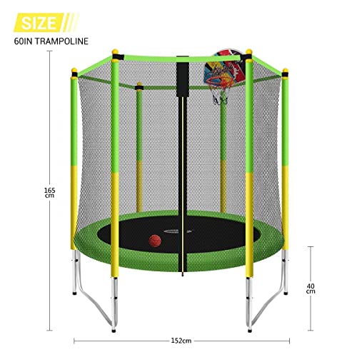 Genki 60 Inch Kids Round Trampoline with Safety Enclosure & Basketball Hoop Outdoor Jumping Toy Gift