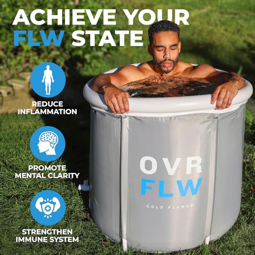OVRFLW's Cold Plunge Tub: Portable & Insulated Ice Bath for Athletes – Ultimate Outdoor/Indoor Ice Bath + Drain & Cover - Specialized for Physical Therapy, Muscle Recovery (Gray)