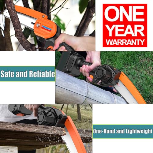 DanYee Mini Chainsaw 6 Inch 【1 Year Warranty】 Cordless Electric Handheld Chainsaw 21v Portable Battery Powered Chain Saws with Safety Lock, (2 batteries and 2 chains 0.7kg) (6 Inch Mini Chainsaw)