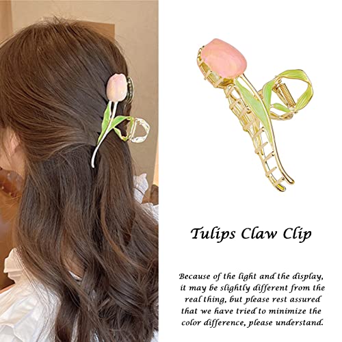 Claw Clips,4 Pcs Flower Hair Clips,Metal Hair Clips,Hair Accessories for Women,Flower Claw Clip Including Tulips, Lilies, Fishtails,Bell Orchid