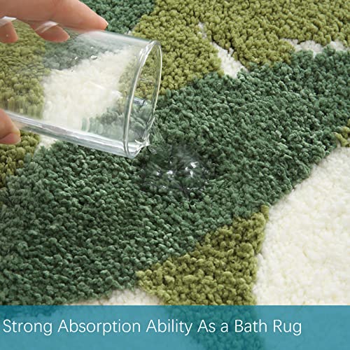 ZebraSmile Green Bath Rug with Non Slip Back Strong Water Aabsorbent Leaves Plush Microfiber Small Rug for Bathroom Floor Cute Indoor Shower Mat Doormat 17.5 X 25.5IN