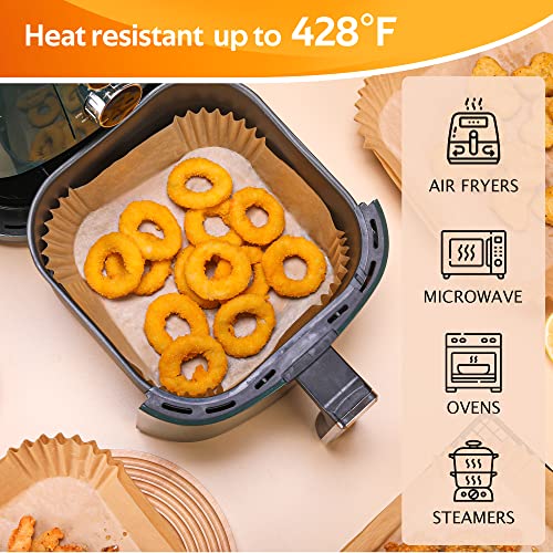 100 PCS Disposable Paper Liner for Air Fryer, Parchment Liners Disposable Large for 5-8 Qt Basket, Square Baking Paper-Liners for Baking Roasting Microwave