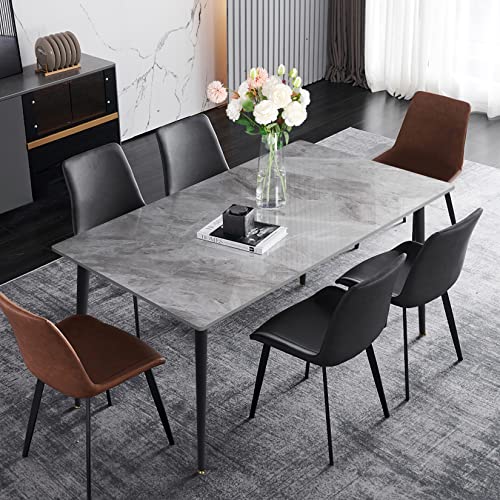 Kitchen Dining Table Marble Tabletop: Rectangular 120cm Modern Sintered Stone Grey Pattern High Gloss Marble Effect Top Dinner Tables 4 Seater with Tapered Metal Legs Dining Room Home Lounge