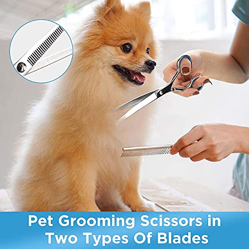 Dog Grooming Scissors Set, Safety Round Blunt Tip Grooming Tools, Professional Curved,Thinning,Straight Scissors with Comb,Grooming Shears for Dogs and Cats.