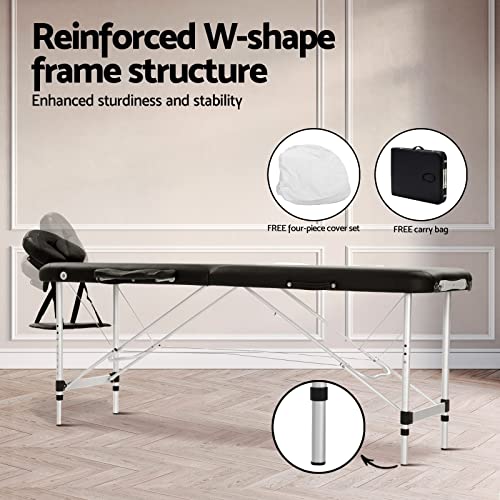 Zenses Massage Table 75cm Portable 2 Fold Aluminium Beauty Bed Black