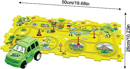 Children's Educational Puzzle Track Car Play Set - 2024 New DIY Assembling Electric Trolley, Puzzle Track Play with Vehicles Battery-Operated, Thinking Educational Toys for Kids 3+ (Land)