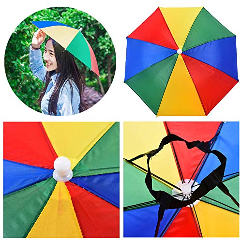 Minelife 2 Pack Rainbow Umbrella Hat Fishing Umbrella Hat, Foldable Colorful Umbrella Headwear, Sun-rain Umbrella Hat for Beach, Gardening, Travel, Hunting & Fishing