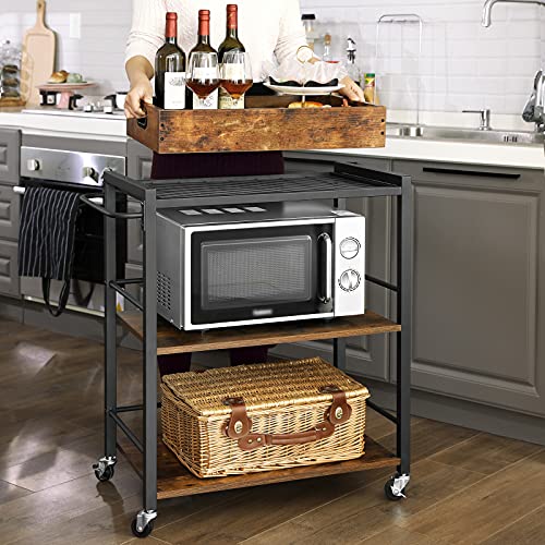 VASAGLE Industrial Bar Cart for The Home, Serving Cart with Wheels and Handle, 3-Tier Beverage Cart with Removable Tray and Storage Shelves for Living Room Kitchen, Rustic Brown and Black ULRC72X