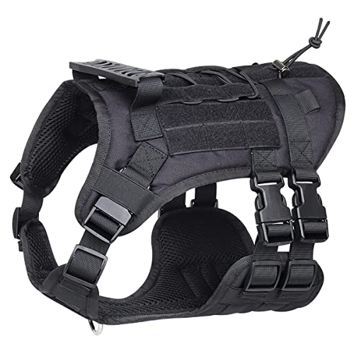 Tactical Dog Vest Harness with Pouches for Medium Large Dogs No Pull, Military Dog Harness with Rubber Handle, Service Dog Vest with Molle & Loop Panels, Adjustable Pet Harness for Hunting Walking