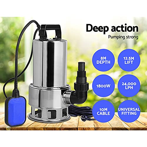 Giantz Submersible Water Pump, 1800W 240V Electric Sump Dirty Sewage Pumps Controller Irrigation Install Bathroom Sink Kitchen Bath Sealand, Adjustable Fully Automatic Anti-rust Black