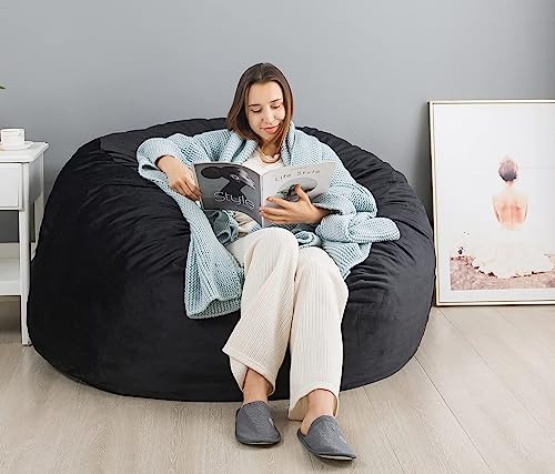 WhatsBedding Bean Bag Chairs for Adults Filled with Memory Foam, Large Bean Bag Sofa, Furniture Bag with Soft Dutch Velvet Cover,Black, 3 FT