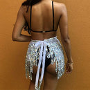 (One Size, Silver) - Women's Summer Beach Wrap Sequins Tassel Mini Skirts Music Festival Hip Scarf Belt Skirt