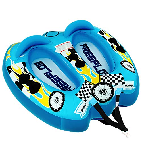Serene Life Watersports Inflatable Towable Booster Tube - Two Person Water Boating Float Tow Raft, Inflatable Pull Boats/Tubes/Towables w/Dual Seats, PVC Bladder, Foam Pad, Nylon Handles SLTOWBL10