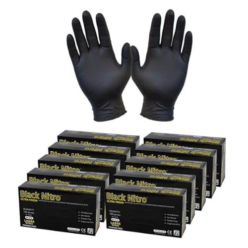 {1000 Pieces} Black Nitrile Nitro Powder Free Disposable Gloves Carton -10 Boxes of 100 (Extra Large)