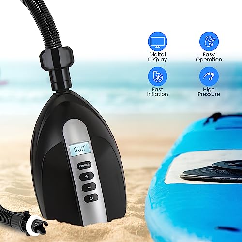Serene Life Digital Electric Air Pump Compressor - 110W 12 Volt Quick Air Inflator w/LCD, 0-16 Adjustable PSI - For Water Sport Inflatable SUP Stand Up Paddle Board - SereneLife SLPUMP20