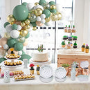 Sage Green Party Paper Plates Cups and Napkins Set, 24 Guest Green Party Supplies, Party Tableware with Balloon Arch,Tablecloth for Birthday, Baby Shower, Wedding, Jungle Safari Party Decoration