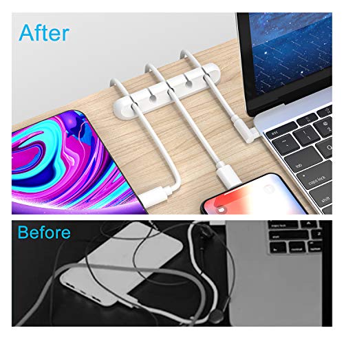 White Cable Clips, Cord Organizer Cable Management, Cable Organizers USB Cable Holder Wire Organizer Cord Clips, 2 Packs Cord Holder for Desk Car Home and Office (5, 3 Slots)